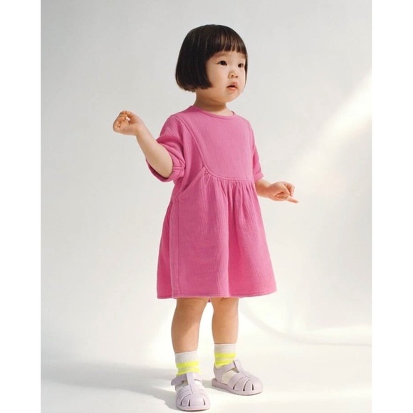 Zara Other - Zara Kids Pink Textured Gauze Dress Short Sleeve Size 4-5 Years 110cm